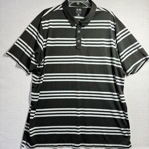Adidas Polo Shirt Mens 2XL Black Striped Puremotion Golf Short Sleeve Top